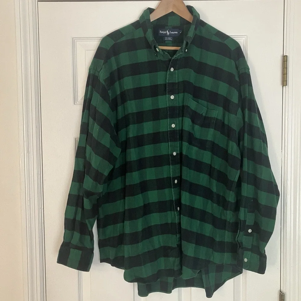 Vintage Polo Ralph Lauren Big Shirt Mens XL Buffalo Check‎ Flannel Utility Gorp